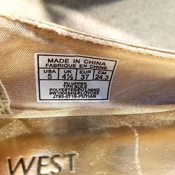 Nine West Womens Floycee Size 5 Gold Slip On Ankle Strap Ballet Flats - Picture 10 of 10